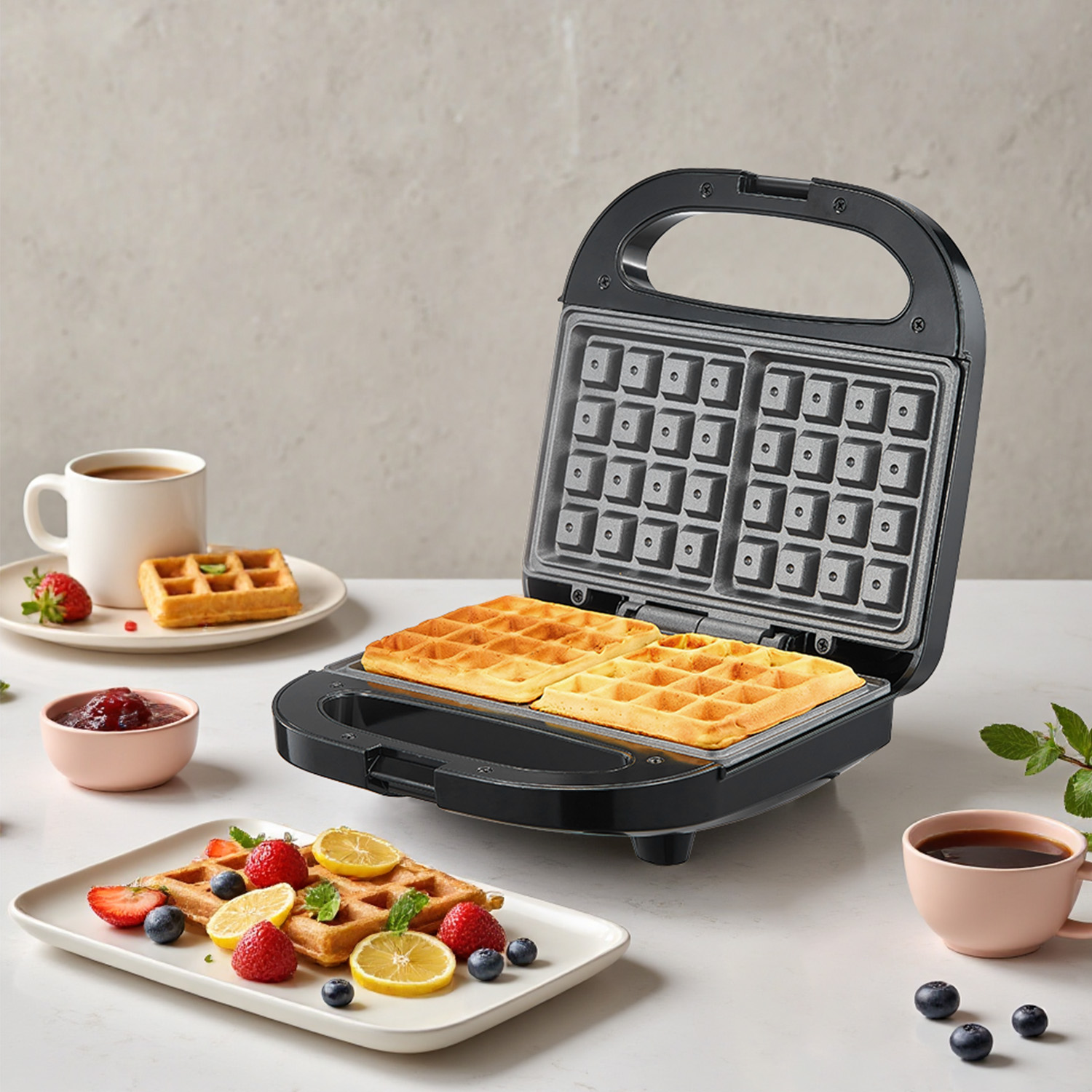 Waffle Iron Belgian - 2 Dilimli Belçika Waffle Makinesi, Yapışmaz
