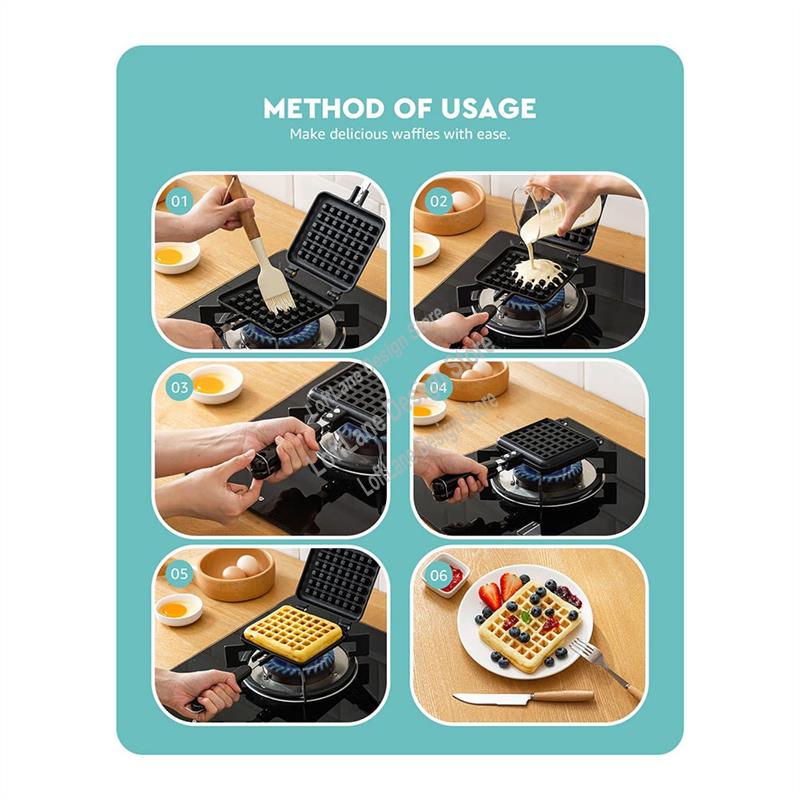 Waffle Iron Belgian - 1 adet soba üstü waffle demir