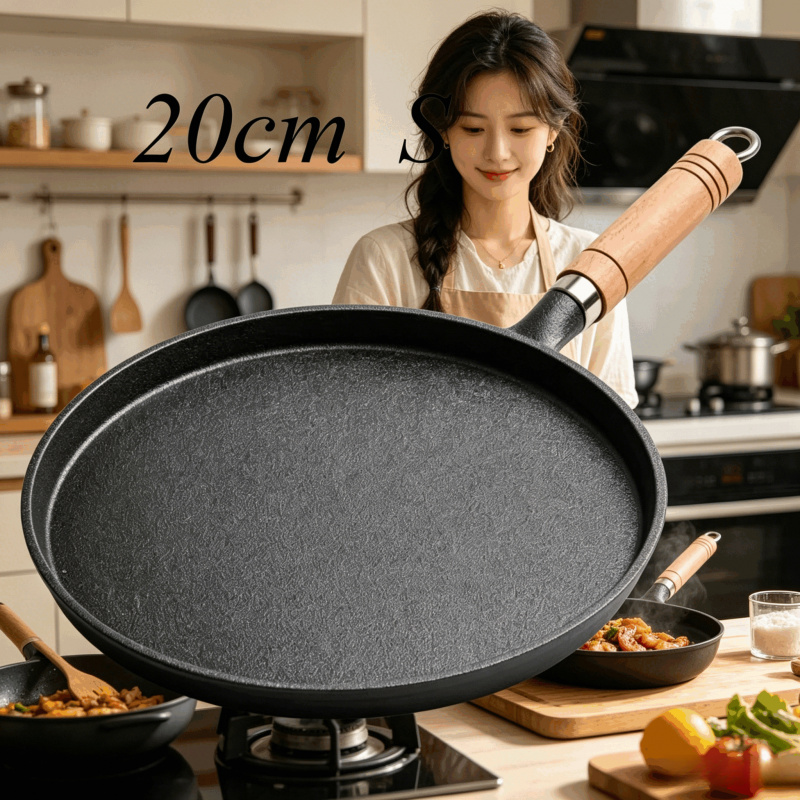 Electric Griddle Pancake - 20cm Dökme Demir Tava Ahşap Saplı