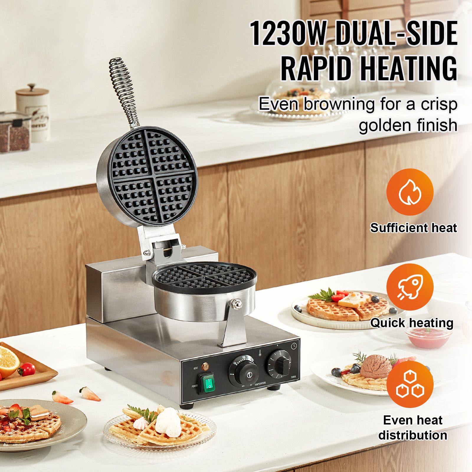 Ticari Waffle Makinesi, 1230W  - Waffle Iron Belgian incelemesi ve fiyatı